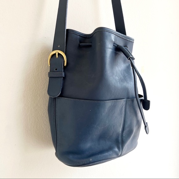 Coach Vintage Midnight Blue Two Pocket Drawstring Shoulder Bag - Picture 3 of 11